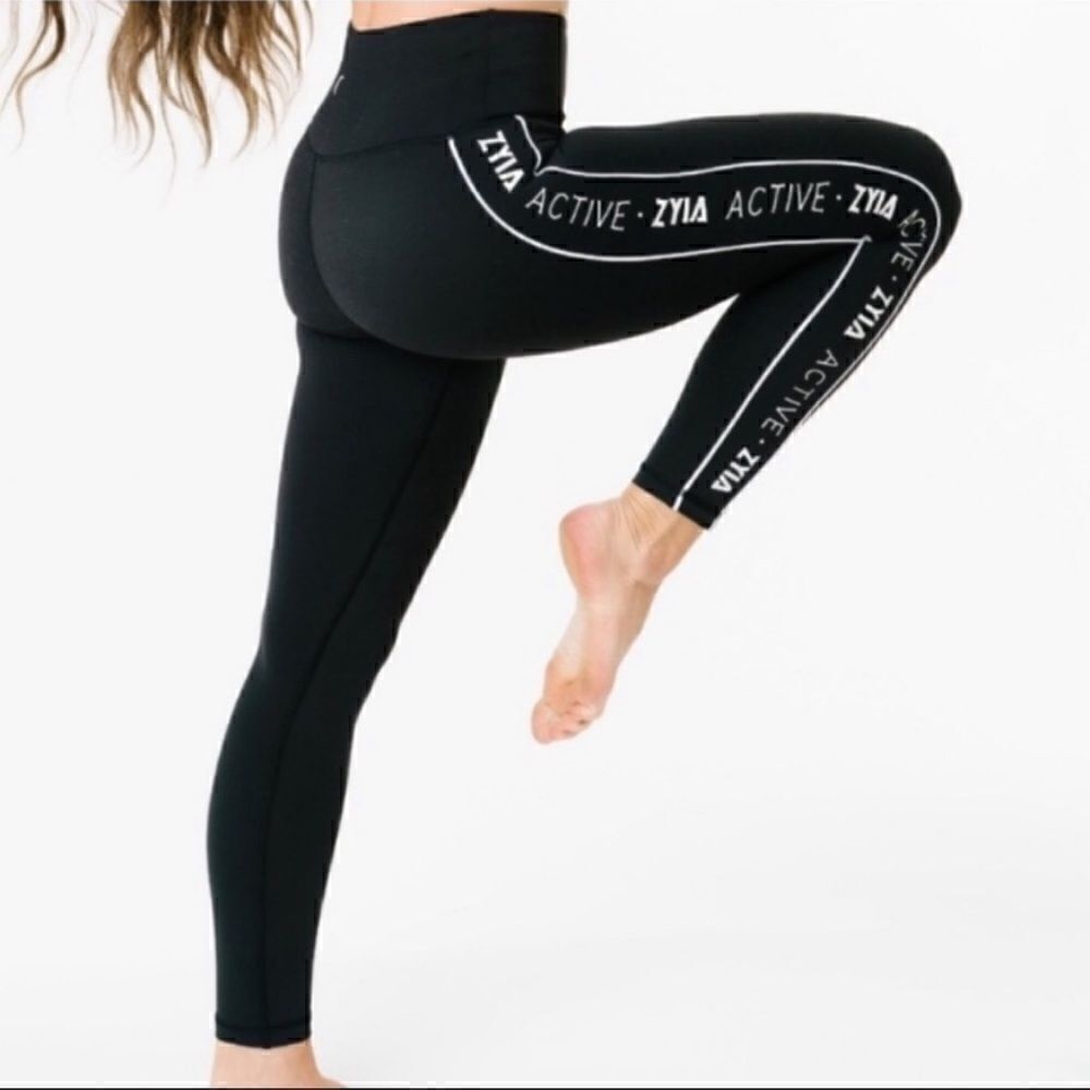 Zyia Active Striped Logo Light N Tight 7/8 Leggings Size 2